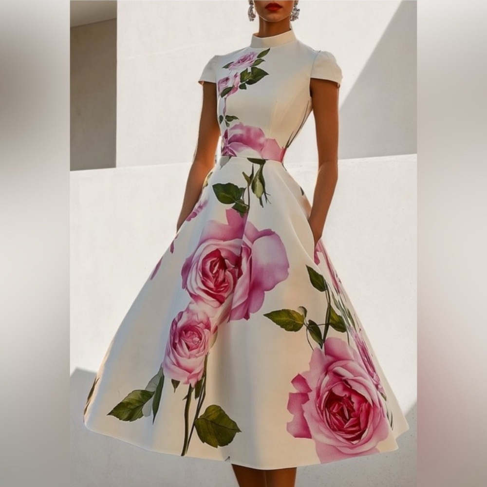 NWT/Sealed in Package Gorgeous Short Sleeve Floral Midi-Dress SZ-Small